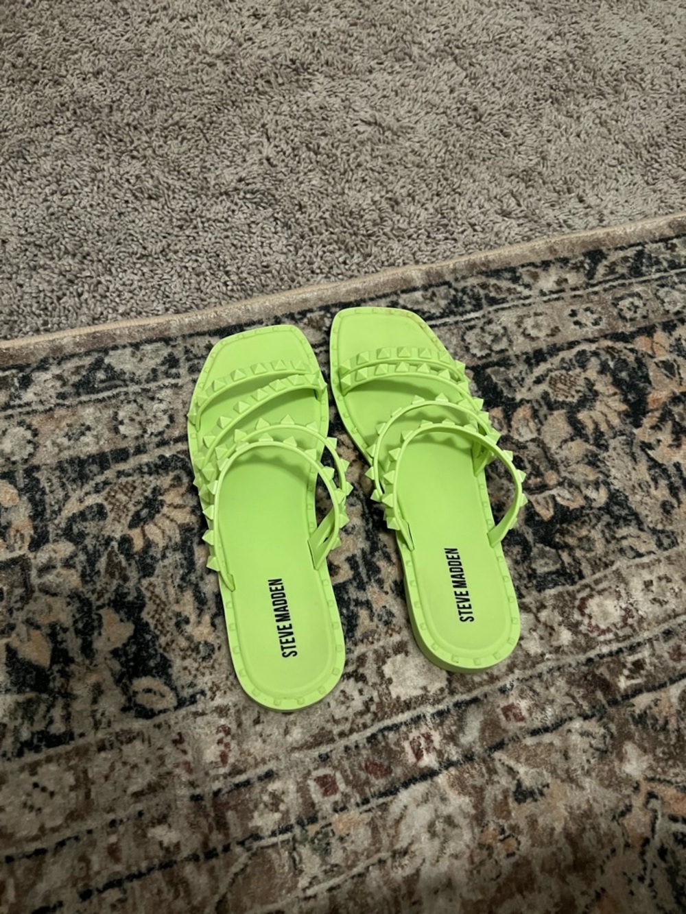 Steve Madden Neon Lime Studded Slide Sandals